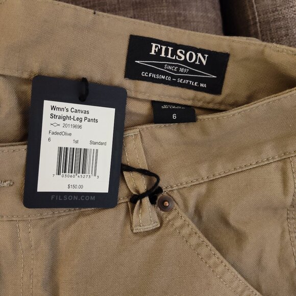 Filson Women's Canvas Straight Leg Double Knee Pants NWT Size 6 Olive - Picture 2 of 6
